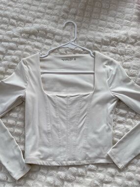 Abercrombie & Fitch Cream Square Neck Long Sleeve Top